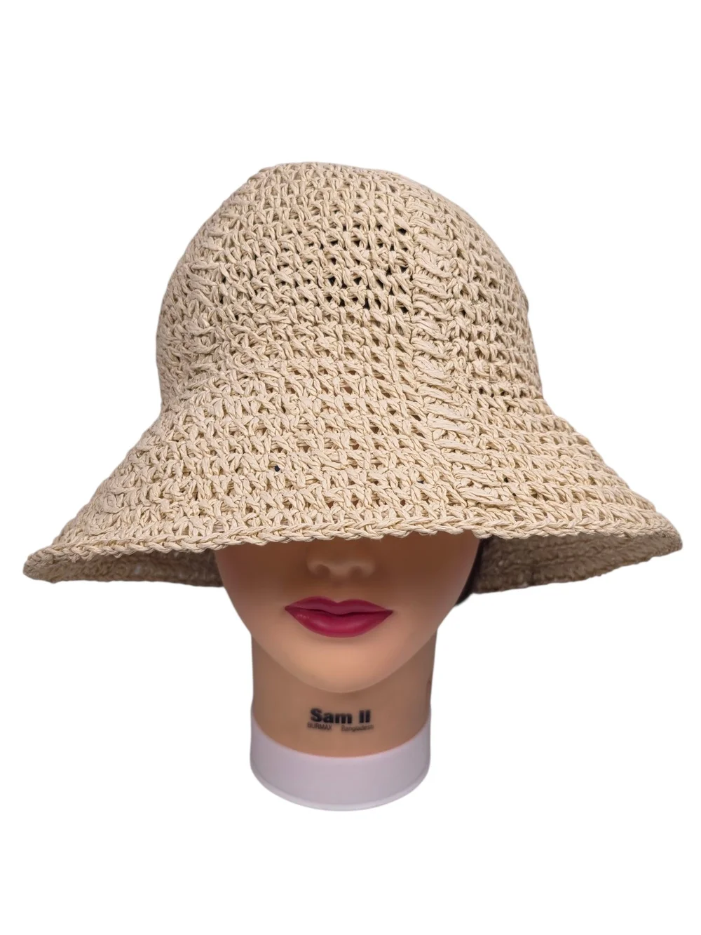 Universal Thread Women's Straw Bucket Sun Hat Beige Paper Crochet Summer Beach